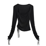 Women T-shirt Spring and Autumn Long Sleeve T-shirt Women's Short Bottoming Shirt Top
