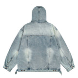 Men Denim Jacket Washed Distressed Stitching Denim Hoodie Men's Loose Jacket Hooded Coat Autumn and Winter