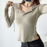 Women T-Shirt Hooded Long-Sleeved T-shirt Female Spring Undershirt