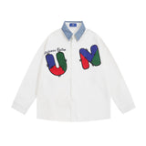 Men Long Sleeved T Shirt Embroidered Letter Long Sleeve Shirt Men's Loose Casual Contrast Color Shirt Spring and Autumn