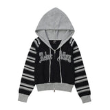 Women Sweater Hooded Knit Cardigan Girls' Autumn Casual Letter Sweater