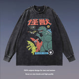 Men Long Sleeve Shirt Cartoon Printed Long-Sleeved Vintage T-shirt Men and Women Couple