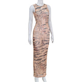 Women Desses Printed round Neck Sleeveless Dress Hip Skirt
