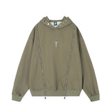 Men Hoodie Sweater Man Pair-Way Zipper Stitching Loose Cool Hoodie Autumn and Winter Clothing