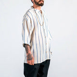 Men Shirt Casual Men's Stand Collar Striped Loose
