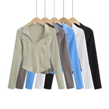 Women T-shirt High Waist Short T-shirt Female Autumn Long-Sleeved Top