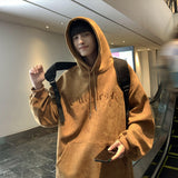 Men Hoodie Suede Sweater Men's Spring and Autumn Washed Loose Men's Embroidered Hooded