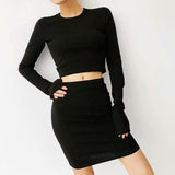 Women Skirt Crew Neck Slim-Fit Short Long Sleeve T-shirt Spring and Summer Suit