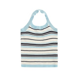 Women Vest Knitted Striped Heart-Hanging Girl Summer Casual Contrast Color Short