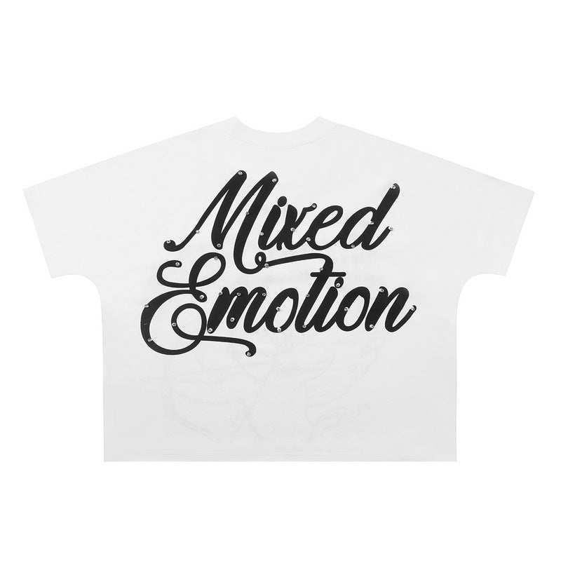Mixed Emotion T-Shirt Hip Hop Short Sleeve Rhinestone Embellished T-Shirt