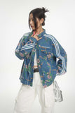 Unisex Jacket Autumn Floral Pattern Denim Coat