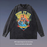 Men's Long Sleeve Shirt Printed Long-Sleeved T-shirt Men's and Women's Hiphop Preppy Style Distressed Top