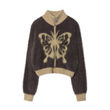 Women Sweater Knitted Cardigan Women's Casual Multicolor Zipper Sweater Coat