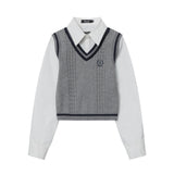 Women Sweater Long-Sleeved Sweater Casual College Style Girls' Autumn Short