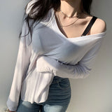Women Long Sleeve Shirt Loose V-neck Bottoming Shirt Spring and Autumn