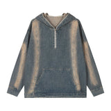 Men Denim Jacket Hooded Sweater Men's Washed Distressed Pullover Denim Clothing Autumn
