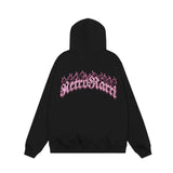 Men Hoodie Flame Letter Embroidered Hooded Coat Masked Zipper Cardigan Sweater