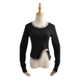 Women T-Shirt Spring Split Slim Fit Long-Sleeved T-shirt