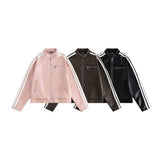 Unisex Jacket Autumn Striped Leather Coat Motorcycle Jacket Women