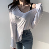 Women Long Sleeve Shirt Loose V-neck Bottoming Shirt Spring and Autumn