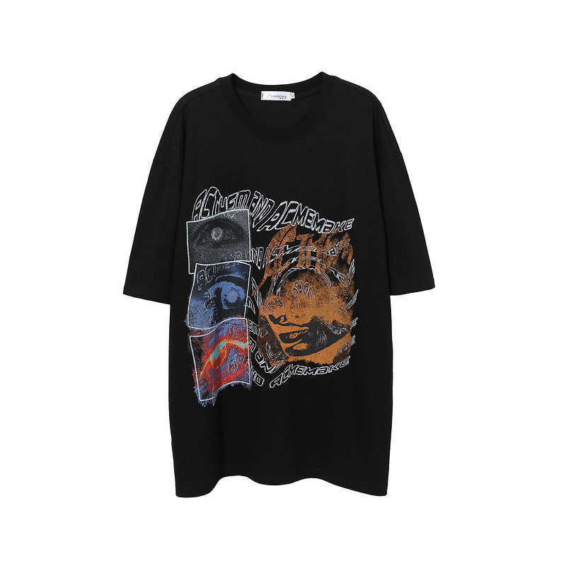 Men T Shirt Printed Short-Sleeved T-shirt Men's Loose Half Sleeve Couples Dress