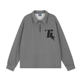 Men Hoodie Letter Embroidered Sweater Men's Casual Half Zipper Cardigan Lapel Pullover Top