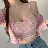 Women Long Sleeve Shirt Classic Style Plaid Camisole Coat Cardigan