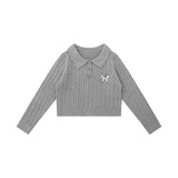Women Sweater Short Sweater Women's Autumn Polo Collar Slim-Fit Long Sleeve