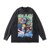 Men Long Sleeve Shirt High Street Vintage Dark Printed Distressed Long Sleeve T-shirt for Men and Women