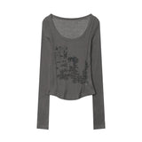 Women Long Sleeve T-Shirt Printed Long Sleeve T-shirt Top Casual Women's Short Top