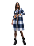 Plaid Trench Coat Fall Winter Fashion Brushed Mid-Length Plaid Wool Coat Women