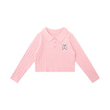 Women Sweater Short Sweater Women's Autumn Polo Collar Slim-Fit Long Sleeve