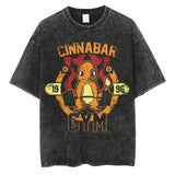 Summer Anime Pokemon Men Washed Streetwear Oversize