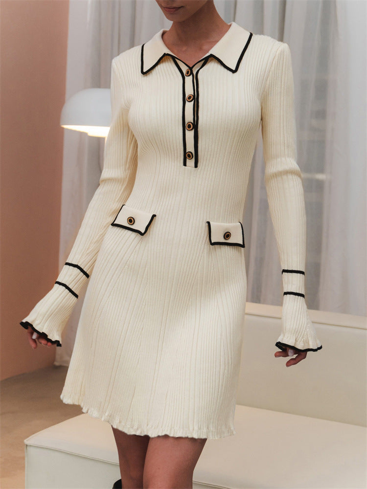Women Sweater Dress Slim-Fit Graceful Long Sleeve Knitted Dress Female Spring Dress