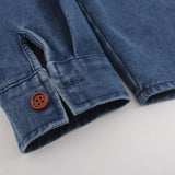 Men Long Sleeved T Shirt Personality Five-Pointed Star Embroidered Pocket Denim Shirt Men's Spring and Autumn Loose Casual