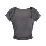 Women T-Shirt Stitching Mesh Short Sleeve T-shirt Women's Short Top