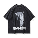 Men T Shirt Washed and Worn Vintage Print Short Sleeves T-shirt Men's Loose