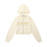Women Hoodie Letter Cropped Hoodie Loose Long Sleeve Cardigan Jacket