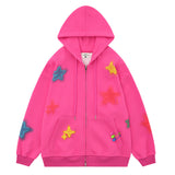 Men Hoodie Five-Pointed Star Puff Print Hooded Jacket Two-Way Zipper Cardigan Sweater