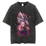 Vintage Black Washed Cotton Tees Shirts Anime Graphic