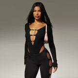 Women Jumpsuit Long Sleeve Tight Bodysuit Sexy Top