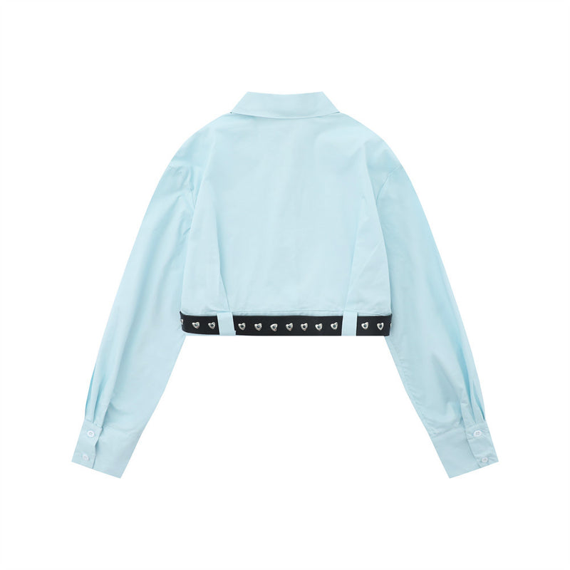 Women Long Sleeve Shirt with Belt Short Long Sleeve Shirt Pure Cotton Girls Autumn