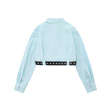 Women Long Sleeve Shirt with Belt Short Long Sleeve Shirt Pure Cotton Girls Autumn