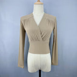 Women Long Sleeve Shirt V-neck Long Sleeve Bottoming Shirt Slim Fit Slimming Waist Trimming Short