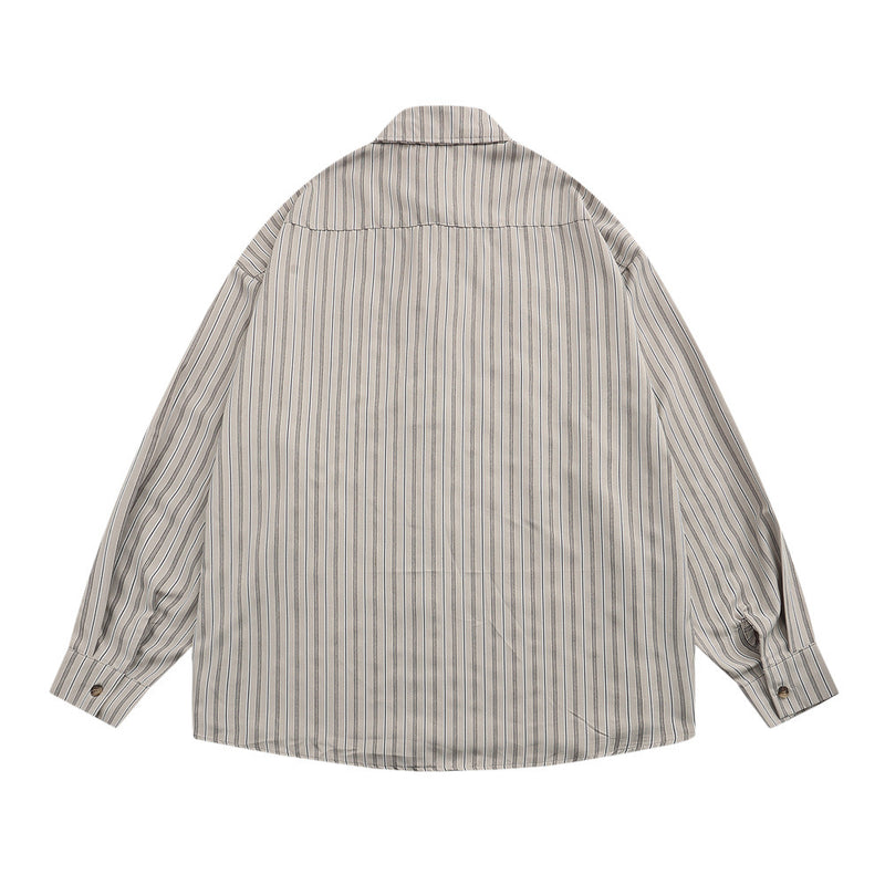 Men Long Sleeved T Shirt Long Sleeve Vertical Striped Shirt Men's Casual High Street Loose Shirt