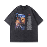 Men's T Shirt Printed Worn Looking Washed-out Short-Sleeved T-shirt Men's and Women's Vintage Loose
