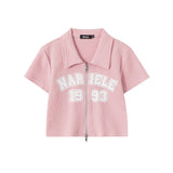 Women T-shirt Waffle Letter Print Short-Sleeve T-shirt Girls Short Summer