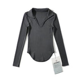 Women T-Shirt Autumn Long Sleeve Lapel V-Shaped Women's T-shirt