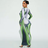 Woman Dresses Women's Spring round Neck Long Sleeve Printed Dress