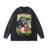 Men Long Sleeve Shirt Retro Washed Vintage Long Sleeve T-shirt Men and Women Vintage Street